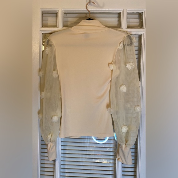 Blouse with Sheer PomPom Embellished Sleeves-SHEIN - Picture 3 of 5